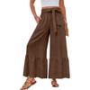 Women's Wide-Leg Casual Pants With Drawstring, Stretch, High Waist, Ruffled Hem, Wide Legs, Belted, And Pockets