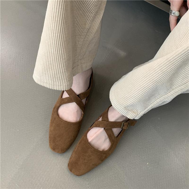 French Retro Cross-strapped Mary Jane Shoes Leopard Print Light Mouth Not Tired Feet Single Shoes Fairy Soft-soled Ballet Flats