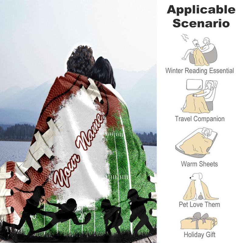 1PC Custom Name Football Team Spirit Flannel blankets Patterns Throw Blanket All-Season Soft Gift for Couch, Bed, Camping gifts
