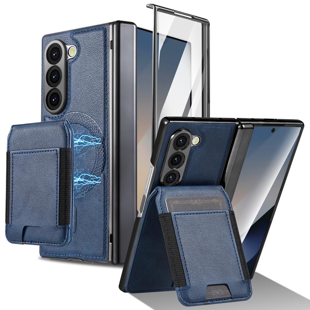 KEYSION PU Leather Phone Case for Samsung Galaxy Z Fold 7 6 5 4 3 Shockproof Cover With Magnetic Card Holder Bag Hinge Screen Protector