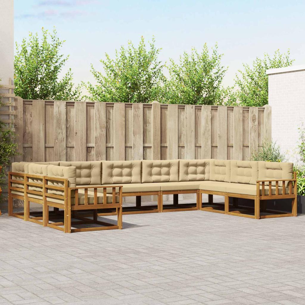 Outdoor Sofa Set with Cushions 9 pcs Natural and Beige