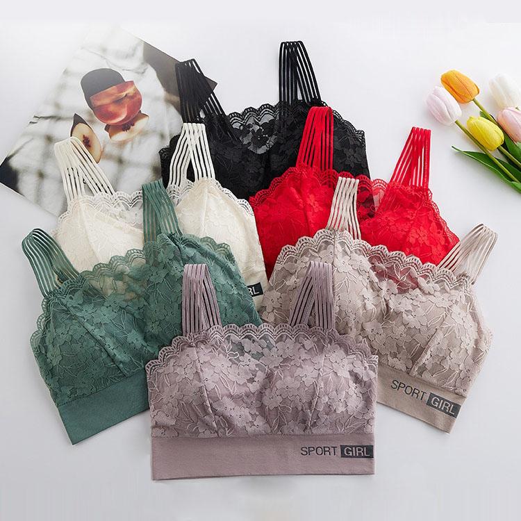 Women Lace Bralette Top Traceless V Beauty Back Tank Tops Crop Top Bra Spaghetti Strap Vest Female Lingerie Underwear