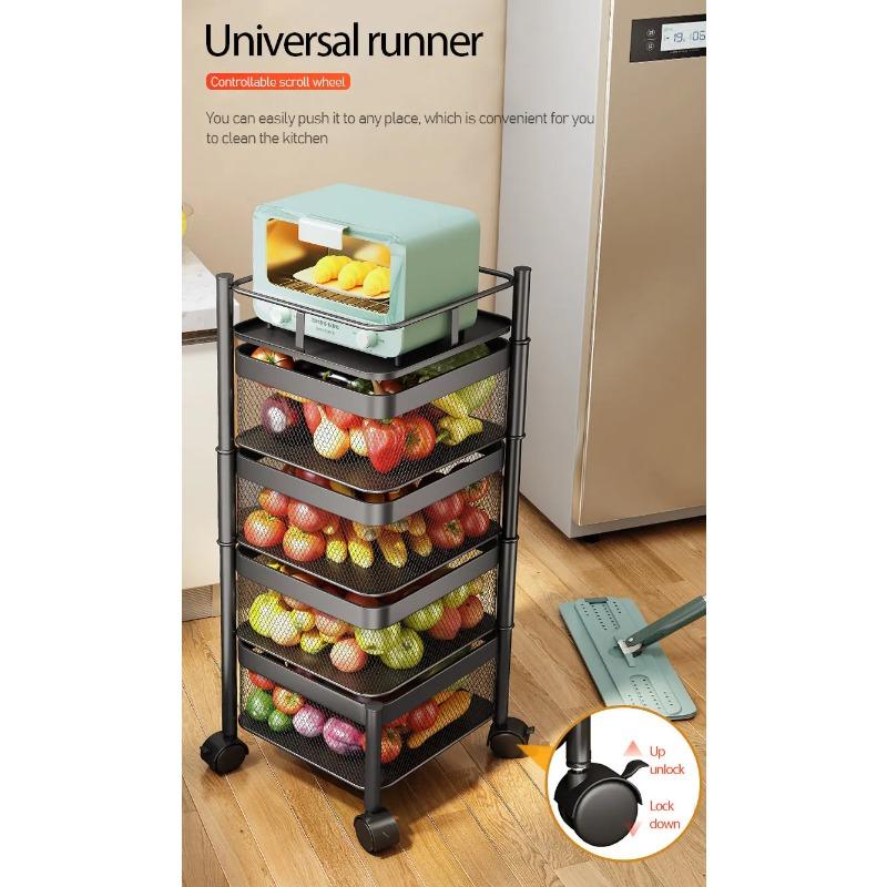 Kitchen Storage Shelf Multi-Layer Movable Fruit Vegetable Snack Stand Rotating Kitchen Storage Rack Large-capacity Shelf