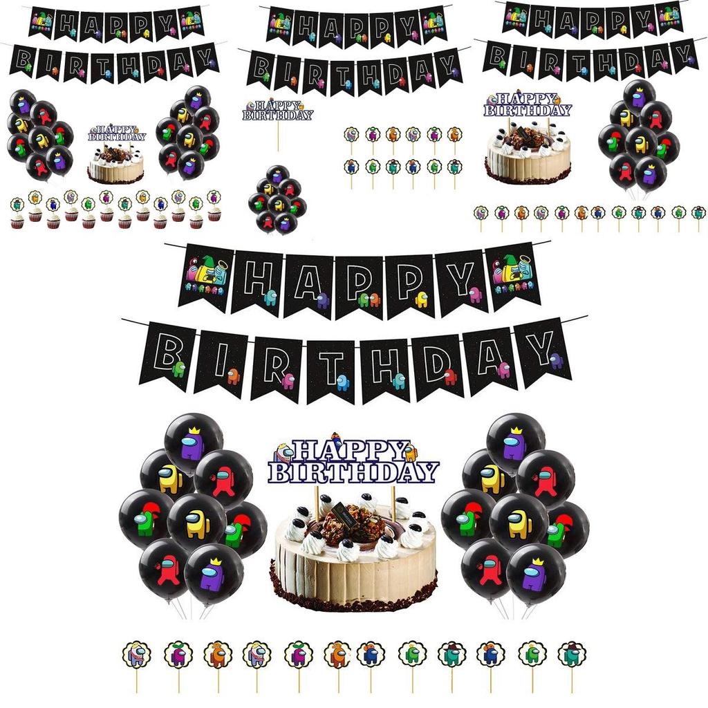 Party Theme Birthday Decor Suit Supplies Set Balloon Banner Cake Topper