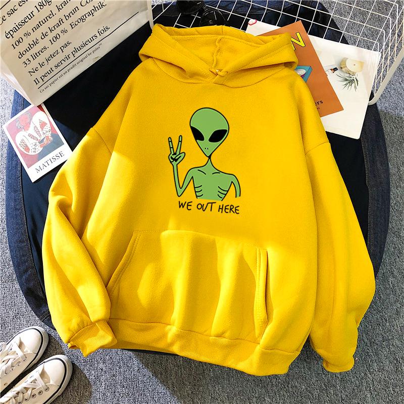 New Green Alien Sweatshirts Girls Winter Fashion Funny Tops Moletom Cute Cartoon Streetwear Women Hoodie Pullover Loose
