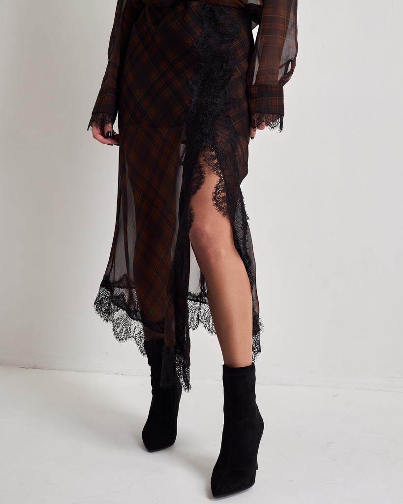 Костюм женский в клеточку 3645 S-M коричневый (юбка, блуза)