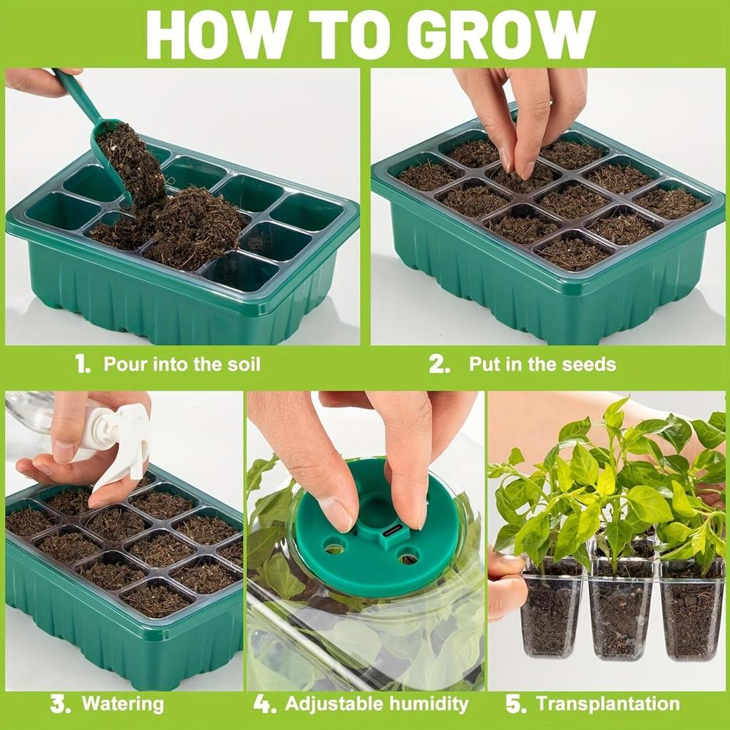 Disco Iniciador de Sementes com Lâmpada de Crescimento, Kits de Germinação de Sementes, com Cúpula de Umidade Ajustável, Disco Iniciador de Mudas com Tampa Elevatória