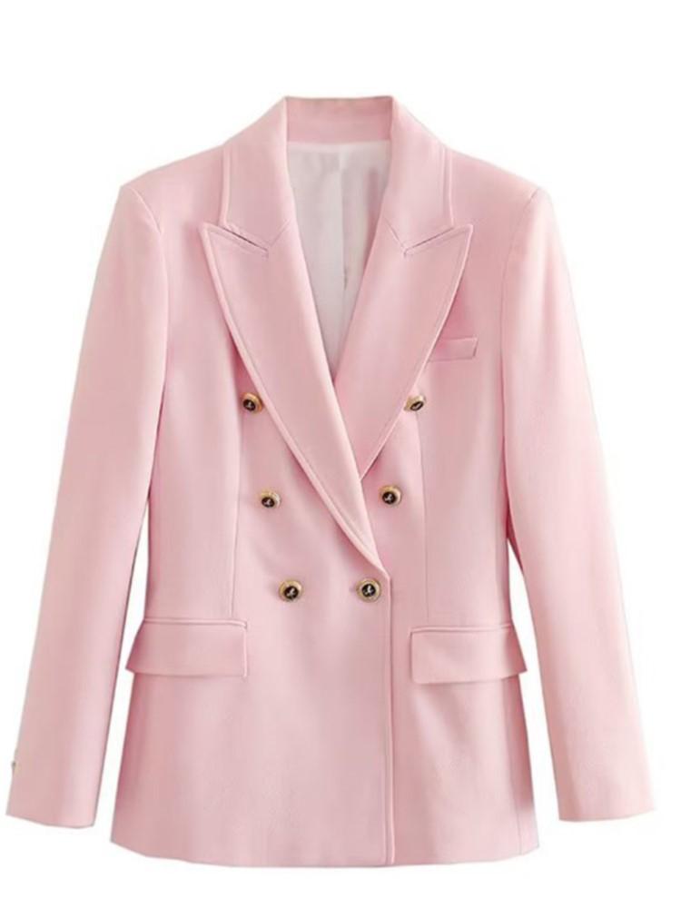 Retro Women Coat Long Sleeved V-neck Double Breasted Pocket Female Jacket Autumn Winter Commuter Lady Outwear