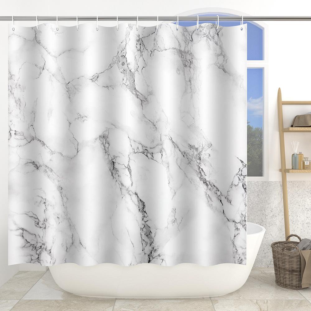 Marble Texture Printing Bathroom Non-Slip Floor Mat Shower Curtain Combination Carpet European And American Style