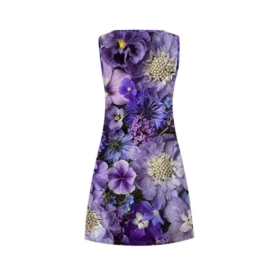 Women'S Floral Print Sleeveless A-Line Dress Casual Summer Bohemian Dress with Vibrant Purple Blue & White Flowers Y2k Clothes