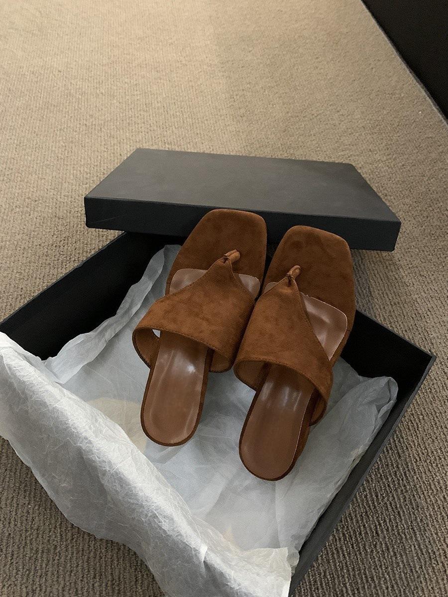 

Женские шлепанцы, женская летняя одежда, новый темперамент, замшевые босоножки в стиле феи в стиле ретро с толстым каблуком и носком 35 светло-коричневого