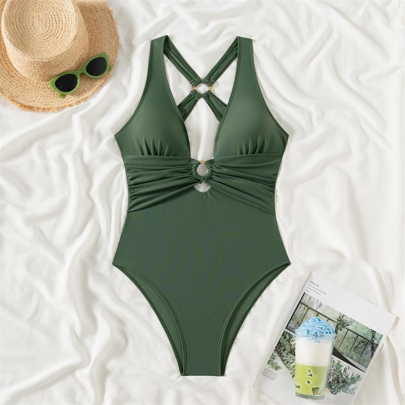 One Piece Swimsuit Women New Solid Swimwear Sexy Bandage Criss Cross Backless Monokini Bodysuit Bathing Suit Female Summer Beach