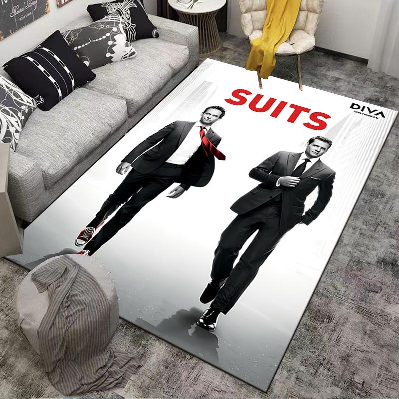 Non-Slip Floor Rug Suits TV Series Lawyers Walking Suit Poster Red Tie boho folk decorative pattern great for gaming room studio apartment