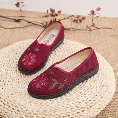 Old Beijing Cloth Shoes Women's Soft-soled Flat-heeled Lazy Shoes One Pedal Non-slip Embroidered Single Shoes Mother Shoes Casual