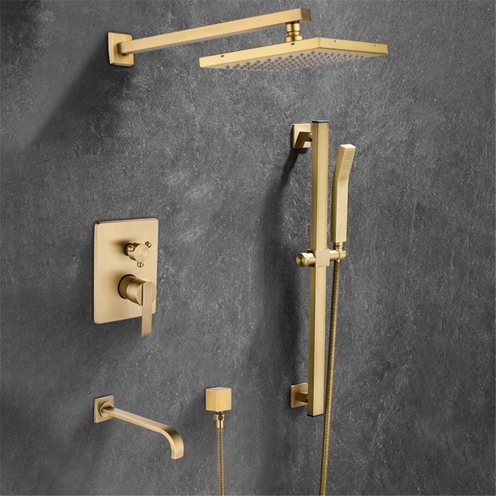 Tuqiu Antique Bronze Brass Bathroom Shower Faucet Valve Faucet Set With Square Shower Head Bathroom Wall Shower Kit