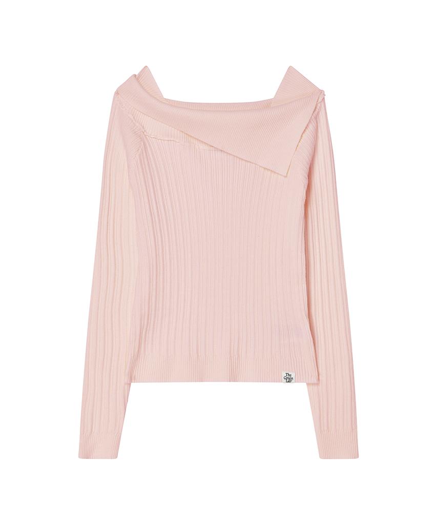 THE GREEN LAB Off-Shoulder Slim Ribbed Knit [Light Pink]