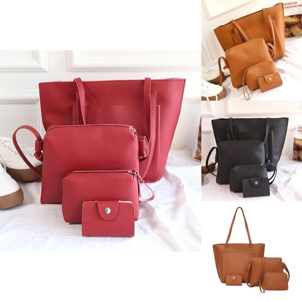 Stylish Lychee Pattern Shoulder Bag Set For Women With 4 Pieces