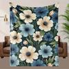 1pc Extra Large Soft Fleece Blanket - Navy Blue, Beige, White, Green Floral pattern - All-Season Luxury Bedspread/Throw - Machin