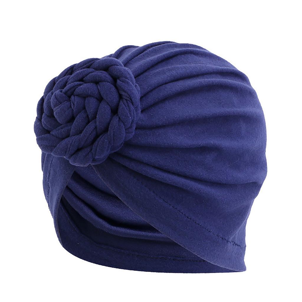 Women Turbans Hat Flower Knot Pre-Tied Twisted Braid Headwear Elastic Solid Color Handmade Bandanas For Women Gifts