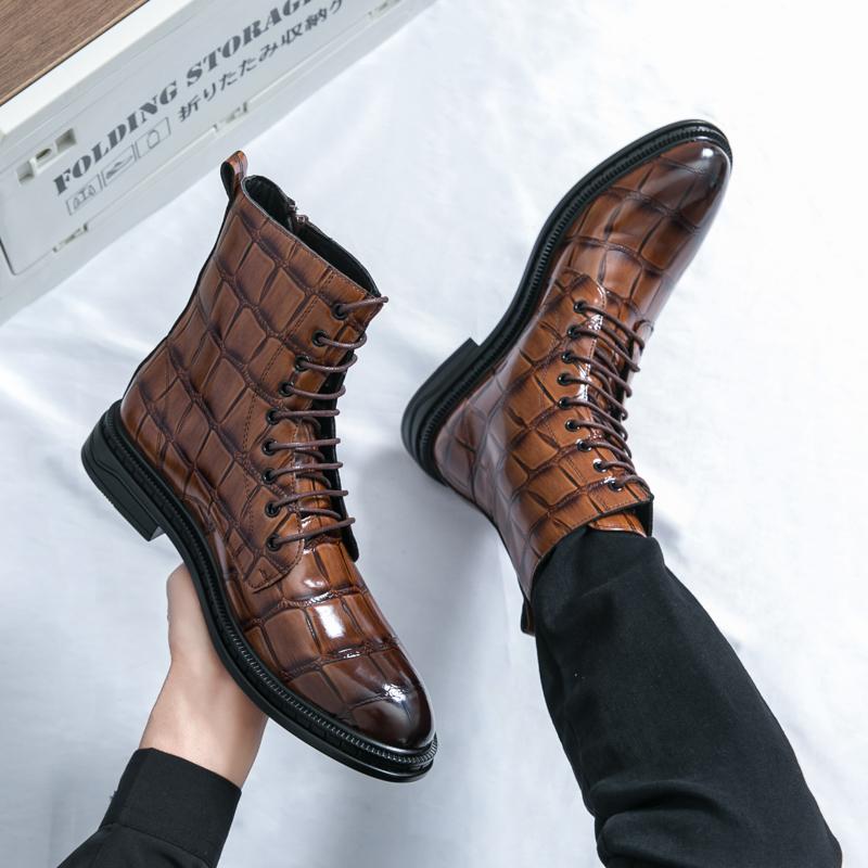 Herren Modische Spitzleder Chelsea Boots Vielseitiger Britischer Stil Business High Top Freizeitschuhe Herren Street Motorradstiefel