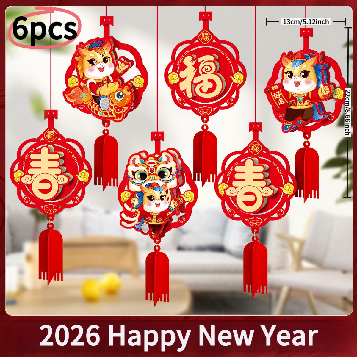 

6 шт. Красные подвески Год Змеи 3D Традиционный Счастливый Иероглиф Фу Подвесное Украшение Китайский Узел Кисточка Подвеска на Дверь Подарки