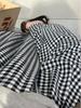 Women's Black & White Plaid High-Waisted Slimming Cotton-Linen Pants, Summer 2025 Style, Petite Nine-Point Length.