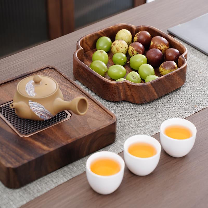 Natural Wooden Fruit Tray with Serving Plate for Kitchen Room Dining Table - Black Walnut Snack Bowl for Nuts Candy  Dessert