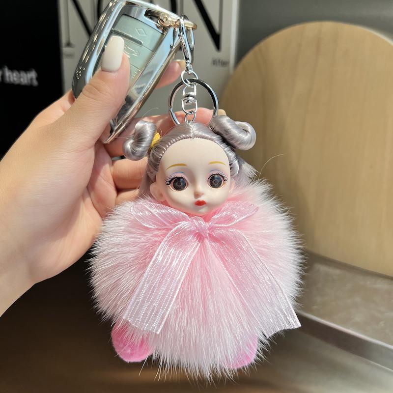 Niedlicher Pompom-Schlüsselbund, Plüschball, Schlüsselanhänger, Puppenanhänger, Schlüsselanhänger, Kette für Autoschlüssel