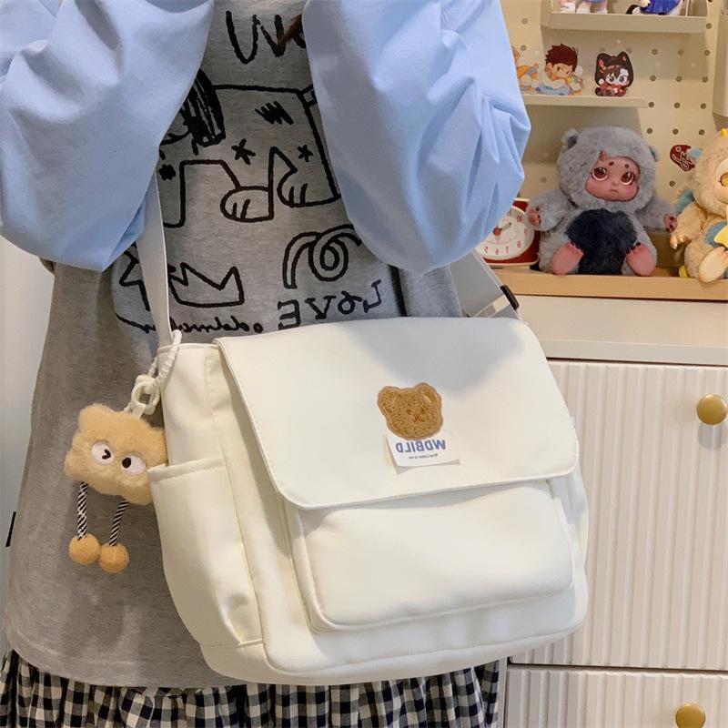 Cute bear messenger bag female ins wind Korean version large capacity shoulder bag junior high school college students class mailman bag tide