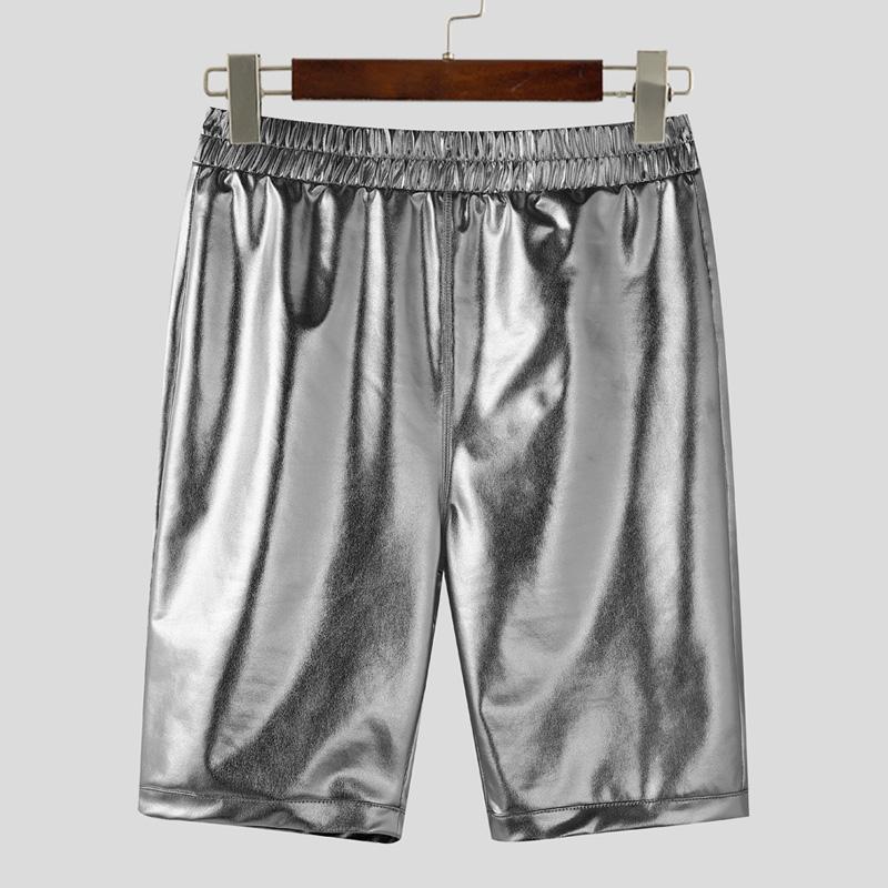 INCERUN Women Men Glitter Shorts Elastic Waist Back Hollow Fitted Mini Pants