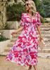 Spot Spring and Autumn New Women's Fashion V-Neck Long Sleeve Bohemian Print Dress