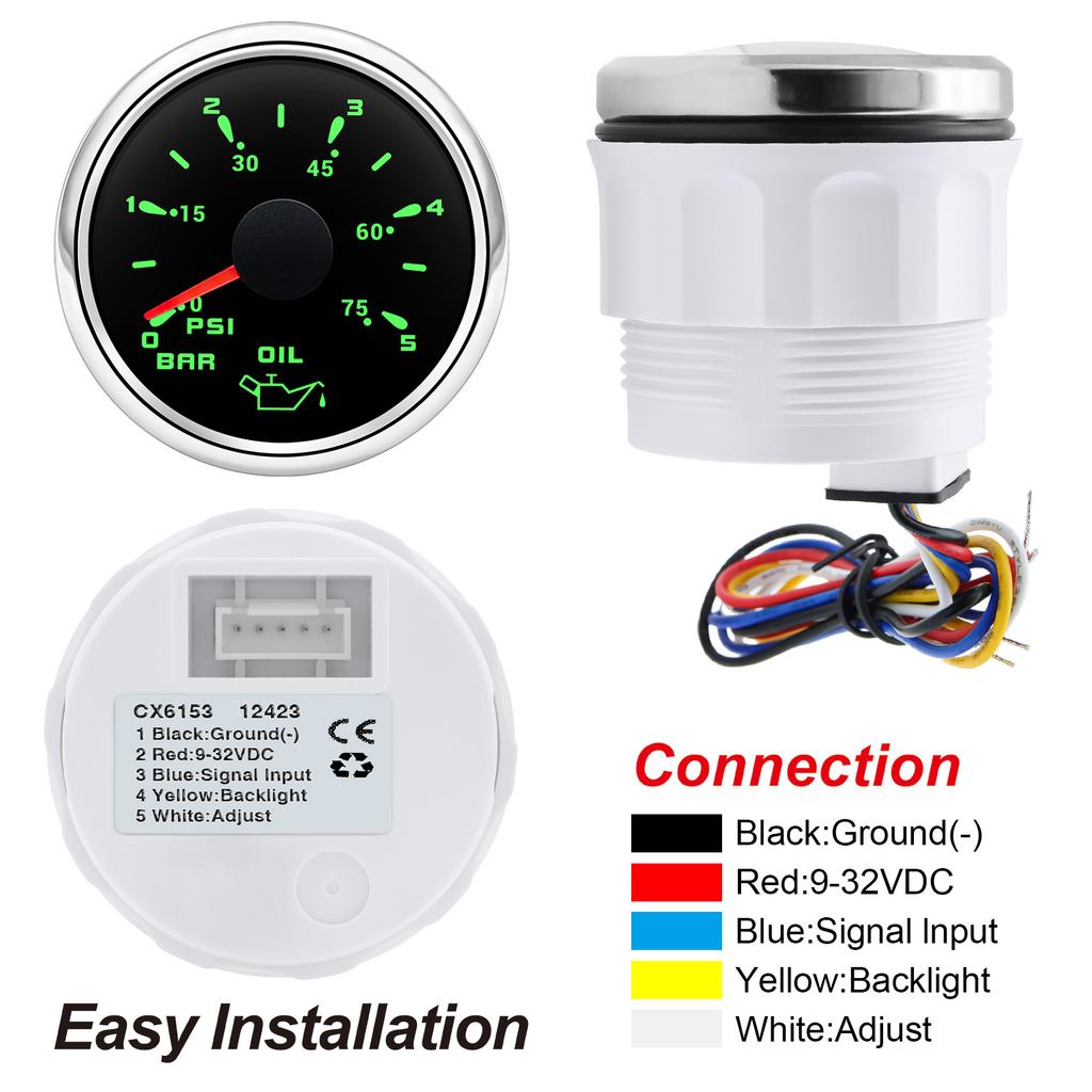 0-5 Bar / 0-10 Bar Öldruckanzeige 7-farbige Hintergrundbeleuchtung Auto-Anzeige oder 1/8NPT-Sensor für Marineboot Yacht Auto 9~32V