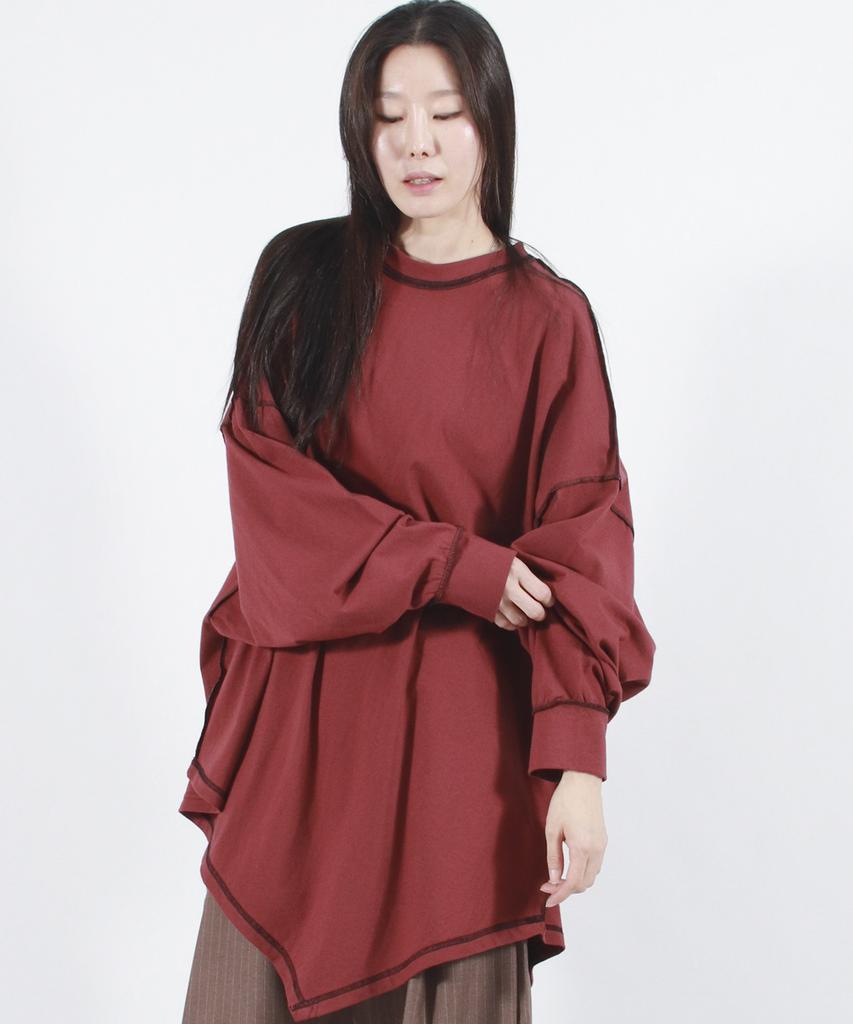 Deumakeu Oversized Asymmetrical Long Sleeve T-Shirt Burgundy