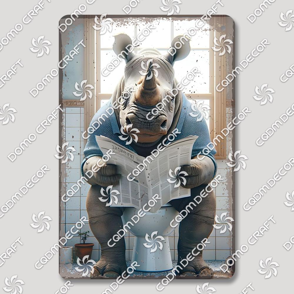 Funny Toilet Tin Sign Vintage Metal Poster Rabbit Raccoon Cat Dog Metal Plates Retro Wall Decor for Cafe Bathroom Home