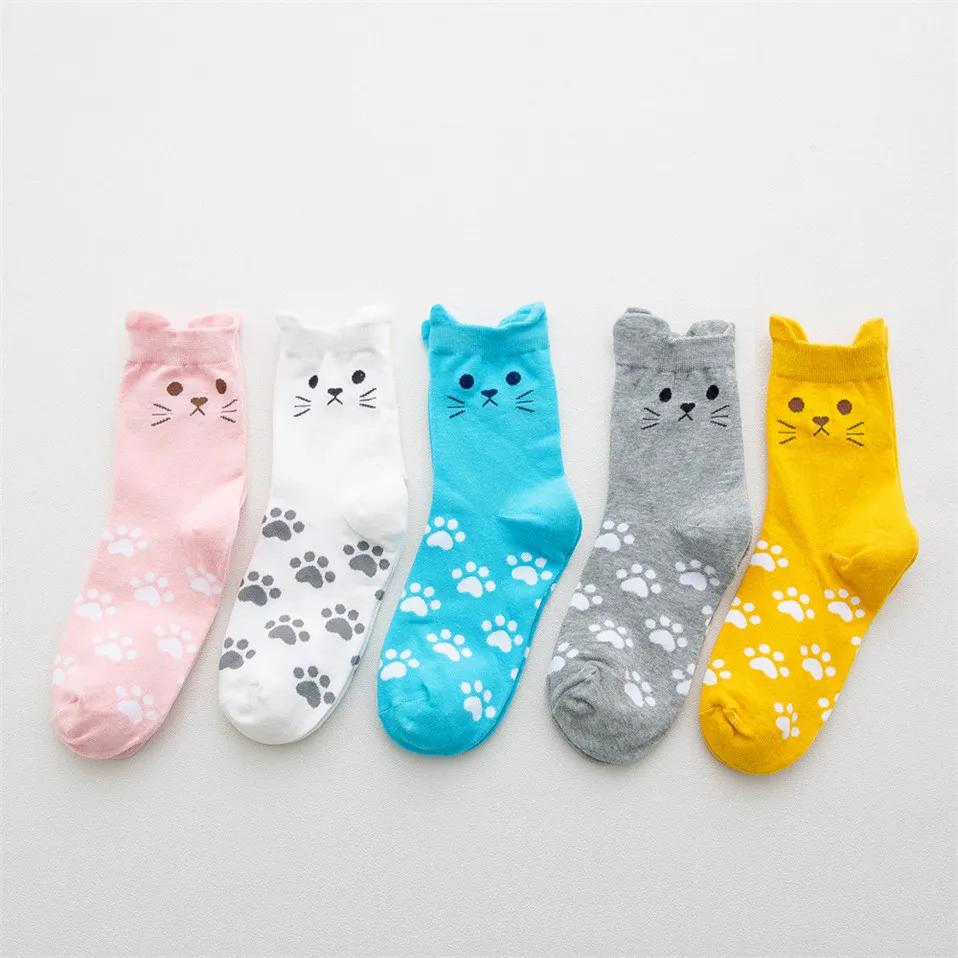 New Fashion Women's Cartoon Harajuku Socks Colorful Cute Funny Happy Cat Animal 4 Season Socks for Girl Christmas Gift