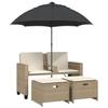 Garden Sofa 2 Seater with Sun Umbrella and Footstools Beige Poly Rattan