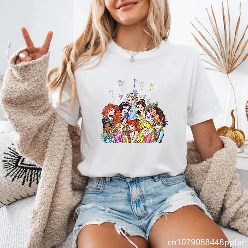 Womens Vintage Princess Printed TShirt Cute Princess Pattern Round Neck Short Sleeve Shirt TShirt S