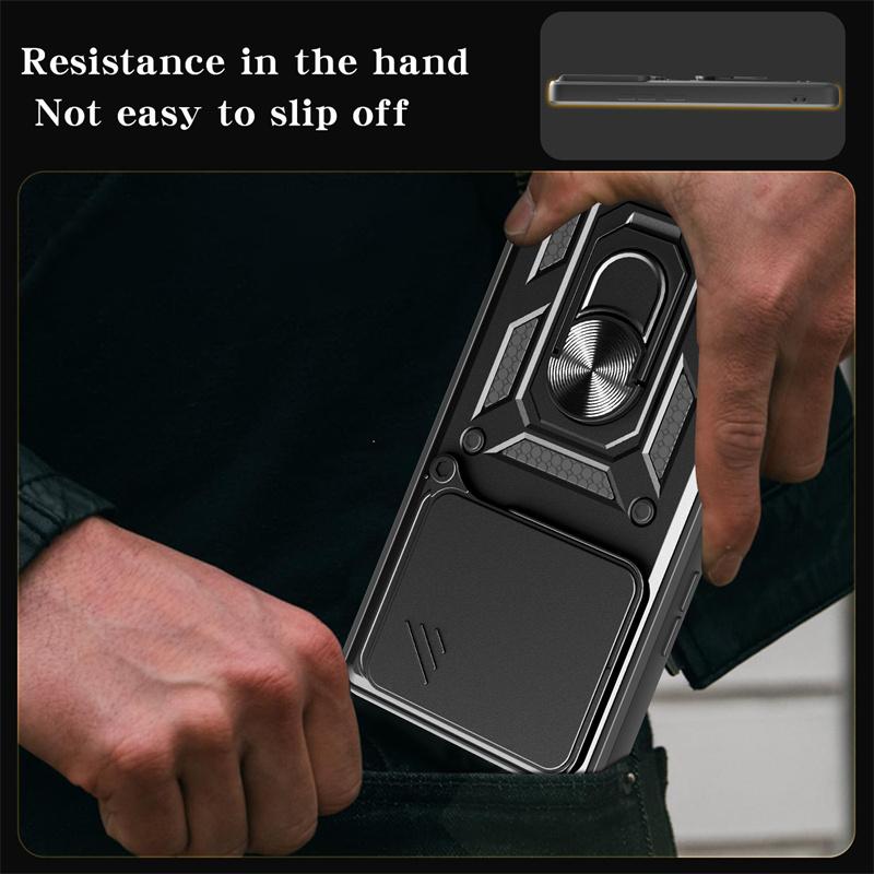 Für Xiaomi POCO M7 Pro 5G Hülle Armor Magnetischer Halter Ring Handy Funda Für Mi Poco M7 Pro M7Pro Schiebbarer Objektivschutz Abdeckung Coque