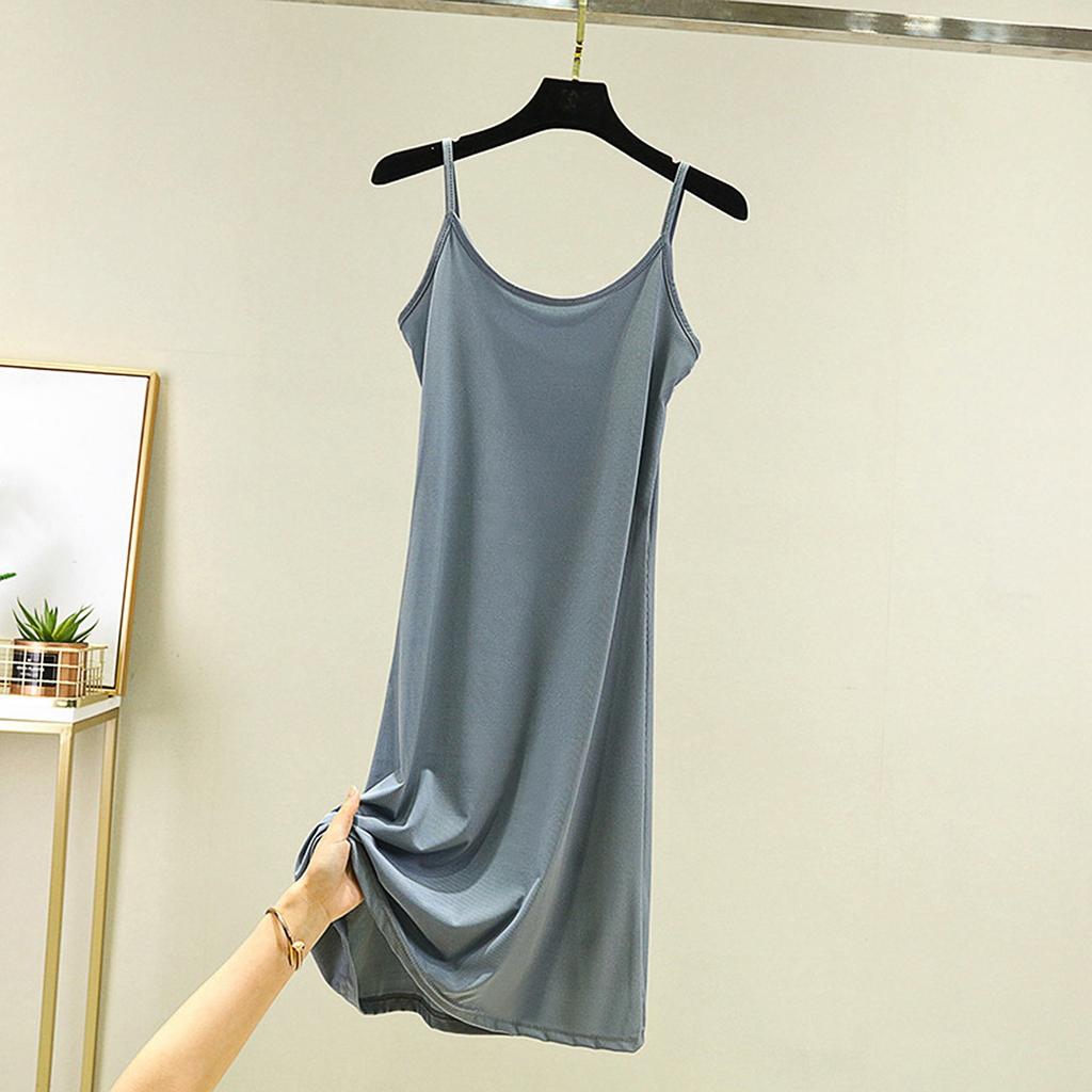 Women's Loose Casual Nightgown With Camisole And Short Solid Color Bottom Dress Underneath