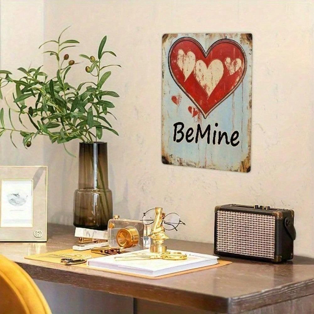 1pc Red Heart Metal Wall Sign Valentine's Day Romantic Iron Plaque Home Decor 8x12in