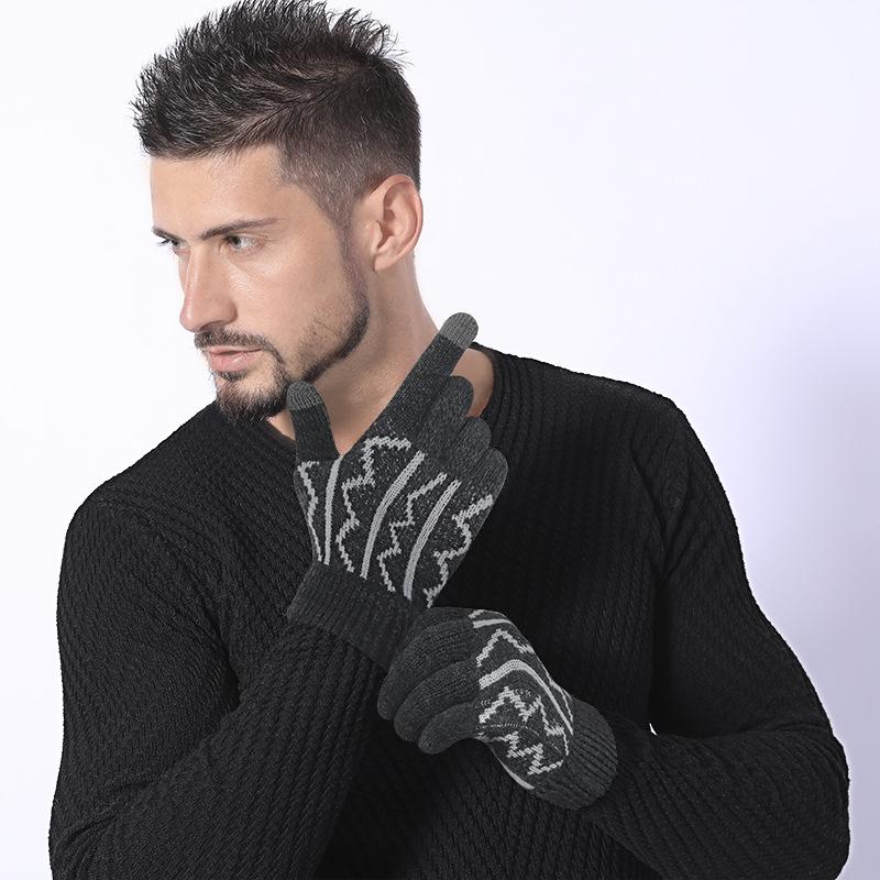 Thick Velvet Gloves for Warmth Men's Gloves for Winter Jacquard Knitting Gloves Touch Screen Cold Resistant Gloves