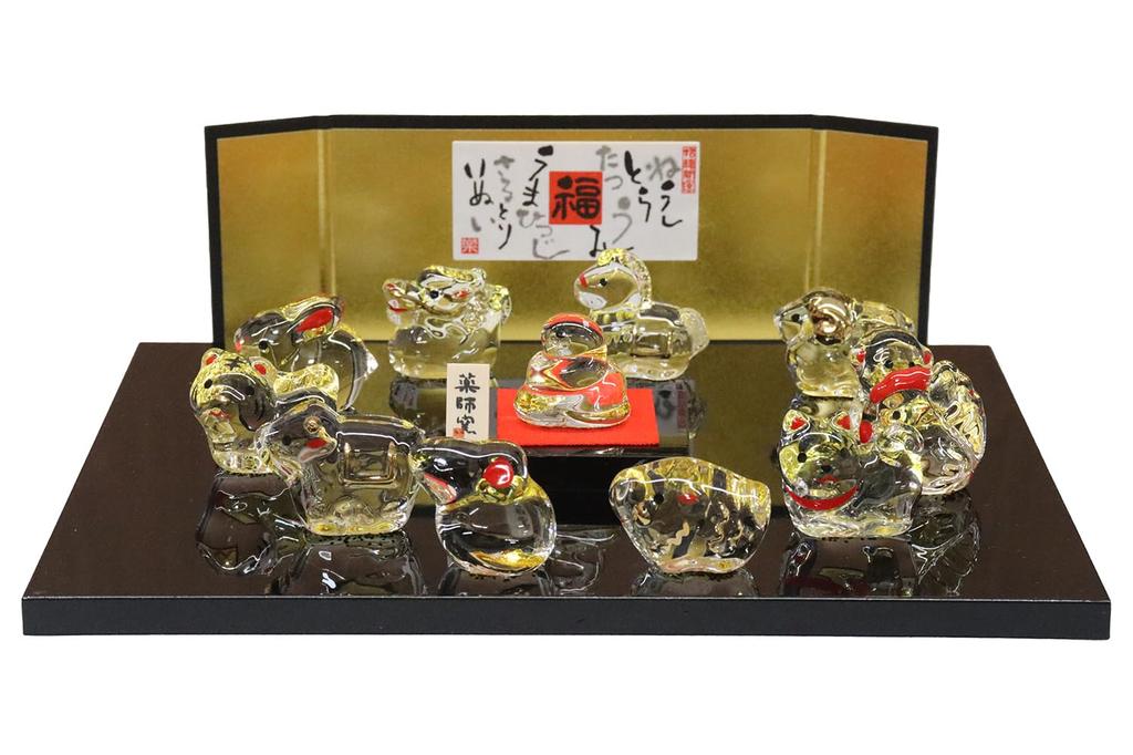 Yakushigama Yearly Zodiac Figurine Set Auspicious Crystal Zodiac Ornament Set -