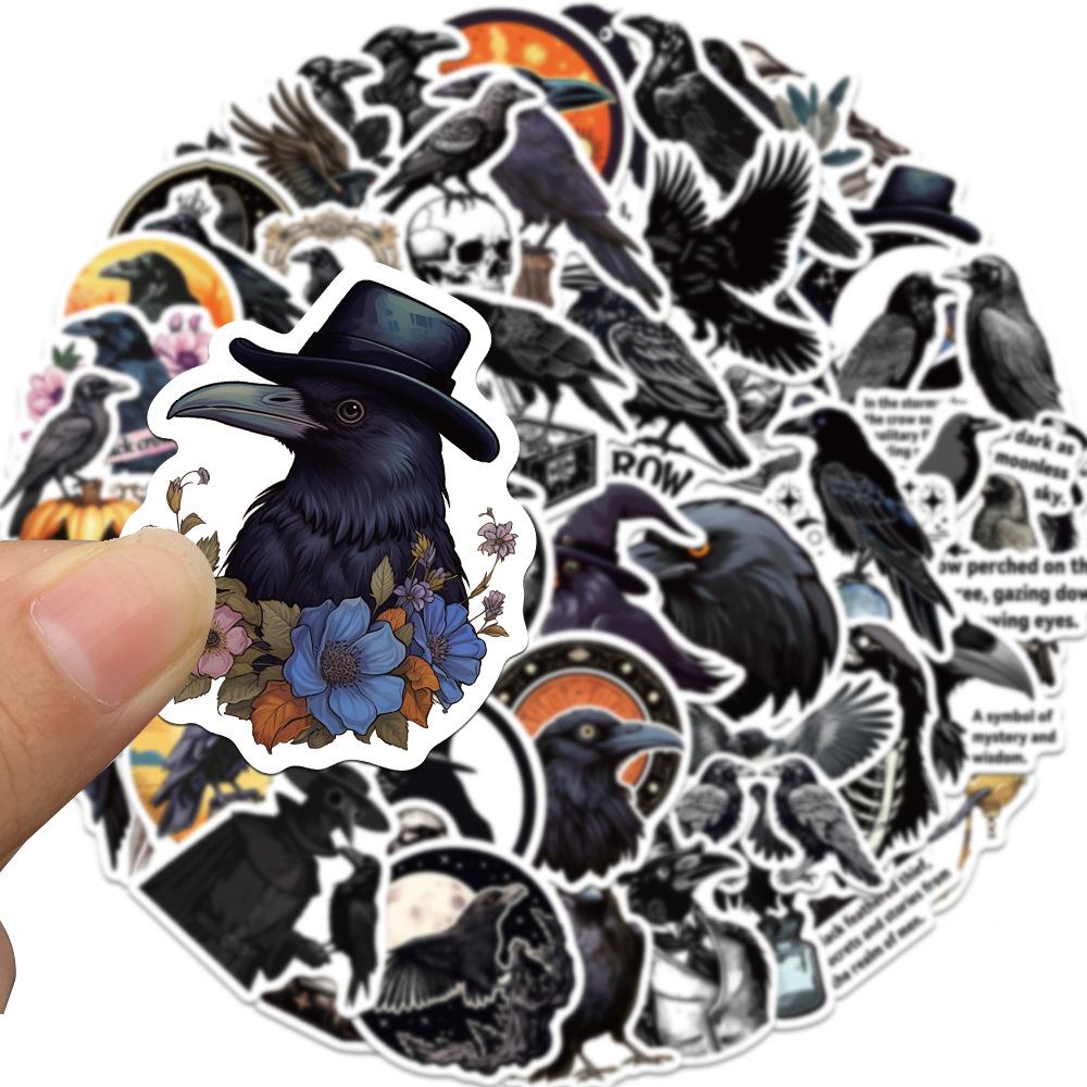 50pcs Black Crow Animal Graffiti Stickers Cartoon Decals For Phone Notebook Suitcase Funny Kids Toy