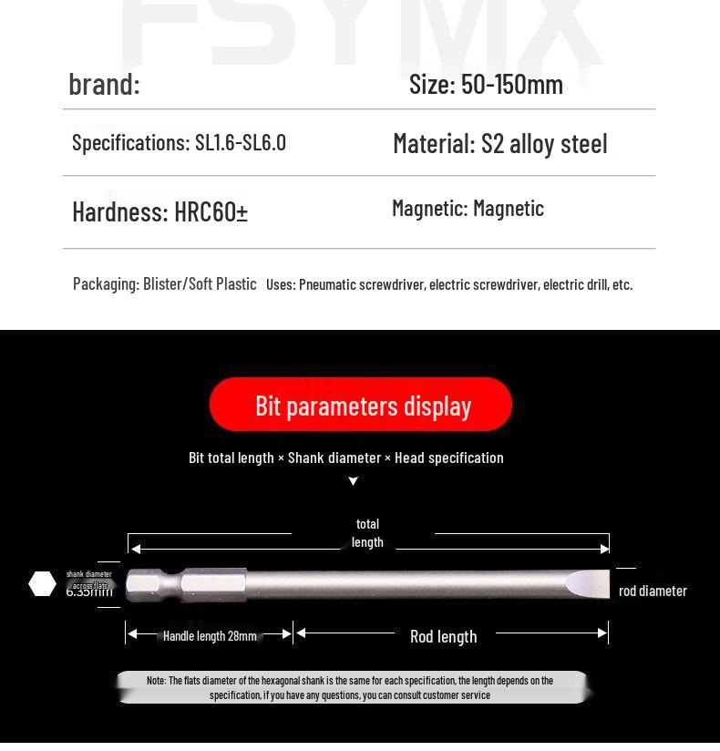 Japan S2 Steel Magnetic Slotted Flat Head Electric Screwdriver Bit
