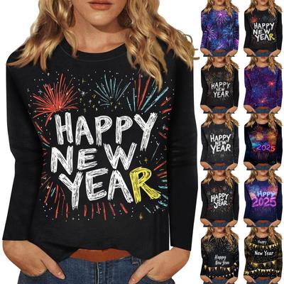 Women's Autumn And Winter Round Neck Long Sleeve T-Shirt Printed Top
