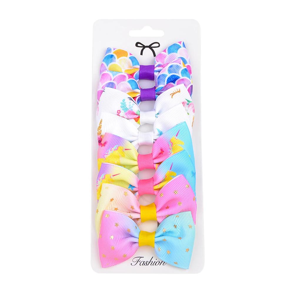

8 шт. Радужные градиентные ленты Банты для волос Заколки Головные уборы Бант-бабочка Детская заколка для волос Детские аксессуары для волос Ручная работа Лучший подарок