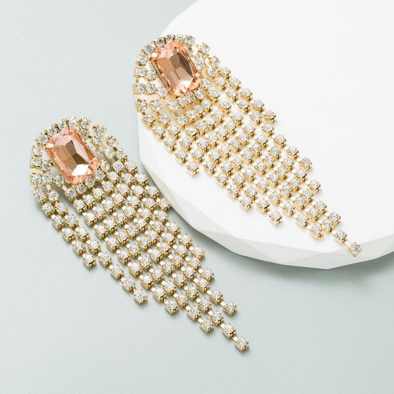 Damen Ohrringe Übertriebene Kristall Quasten Ohrringe Feminin Premium Legierung Lange Hängeohrringe