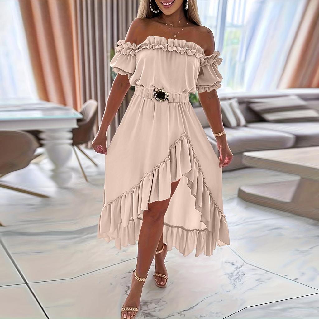 Damenmode Farbe Kurzarm Baumwolle Leinen Patchwork Faltenkleid