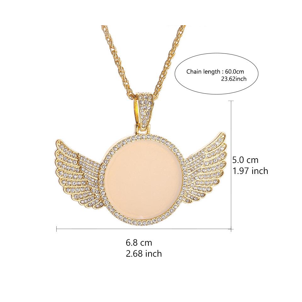 Htpwe Angel Wings Mirror Photo Memorial Pendant Inlaid with Ice Crystal Zirconia Necklace Couple Trendy Zircon Birthday Gift
