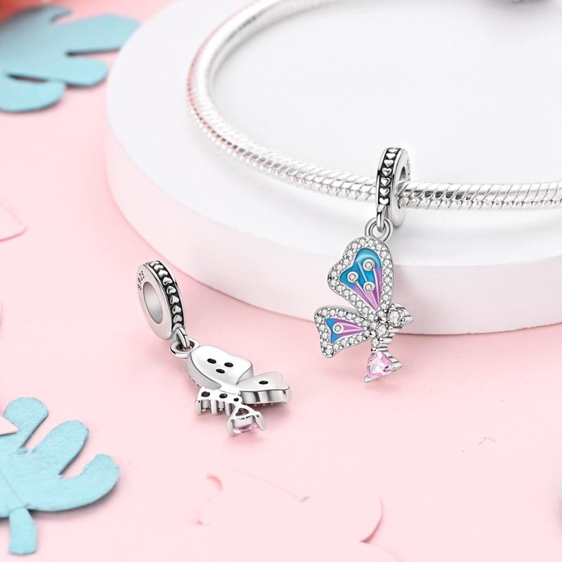 Charms Plata Dreamy Blue Pink Butterfly-Shaped Pendants Fit Original Bracelets Charms For Women Jewelry Diy Making Gifts